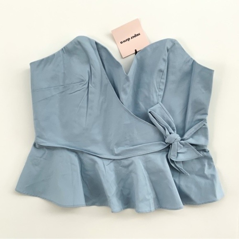 NWT Superdown Revolve Carissa Peplum Tie Top - Light Blue